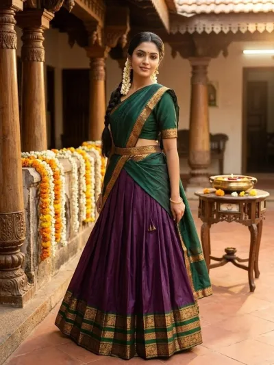 Rani Pink with Green Cotton Silk Lehenga